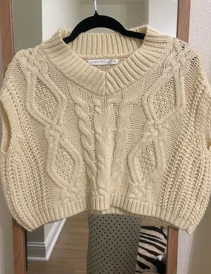 Altar'd State Cream Top Crop Knit Sleeveless thumbnail 1