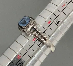 925 Sterling Silver Simulated London Blue Topaz Engagement Ring Signed AC TM thumbnail 4
