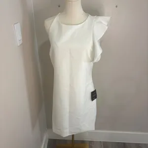 Lulus White One Shoulder Ruffle Mini Dress‎ Cocktail Bridal Size L thumbnail 7
