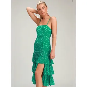 Lulus NWT Women Large Nellie Green Polka Dot Ruffle Midi Dress Dainty Romantic thumbnail 2