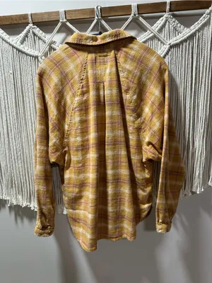 American Eagle Outfitters Yellow and Pink Plaid Button-Down Shirt thumbnail 2