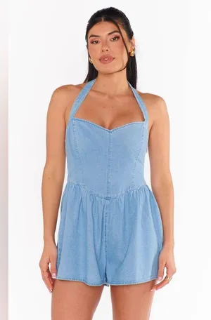 SHOW ME YOUR MUMU Romee Romper In Sky Indigo thumbnail 2