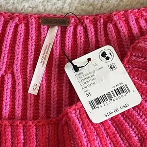 Free People Charlotte‎ Boat Neck Tunic Sweater Pink Oversized Chunky Knit M NWT thumbnail 2