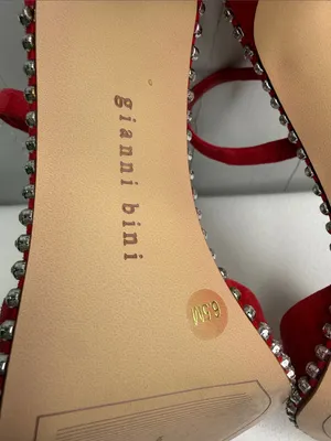 Gianni Bini red suede rhinestones-trimmed slingback pumps thumbnail 8