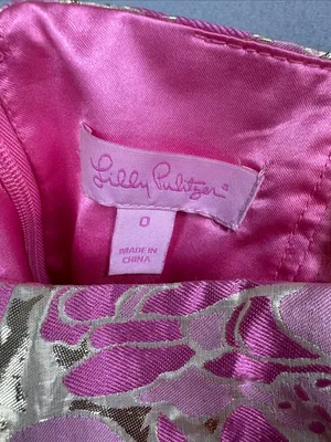 Lilly Pulitzer Raya Strapless Pink Floral/metallic gold Brocade Dress Size: 0 thumbnail 4