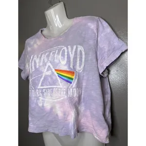Gap Pink Floyd Shirt Womens Large Purple Tie Dye Dark Side Graphic Cropped Tee thumbnail 4