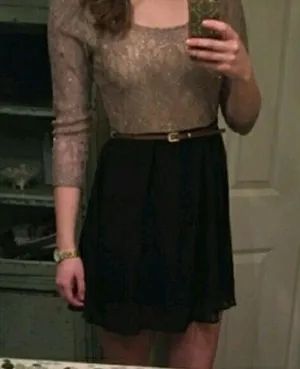 Nude and black lace dress thumbnail 1