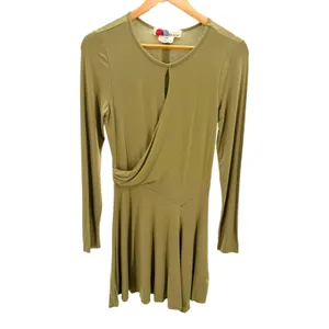 Free People FP Beach Vance Mini Dress S Green Wrap Keyhole Knit Long Sleeve thumbnail 2