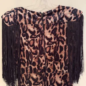 Symphony Animal Print Fringe Bodycon Mini Dress Women's Small Brown‎ Black Retro thumbnail 6
