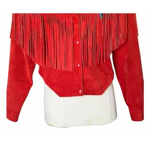 Vintage Red Suede Fringe Jacket Eagle Beaded Western Southwestern Women’s Large thumbnail 4