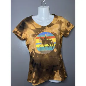 Equestrian Bleach Tie Dye Horse Graphic Tee Top Shirt Womens Small Brown thumbnail 2