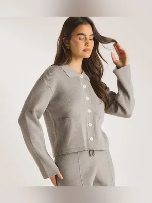 LOUNGE Knitted Oversized Shirt - Warm Grey thumbnail 3