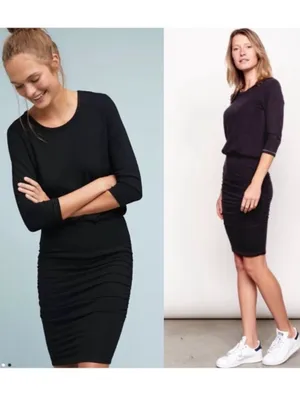 Sundry Ruched Blouson Dress‎ Size XS Black Gold Thread Stretch Knit Mini Capsule thumbnail 2