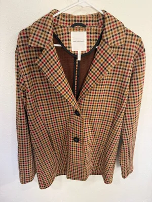 Avec Les Filles Longline Plaid Houndstooth Blazer Tan Red Black Size S thumbnail 4