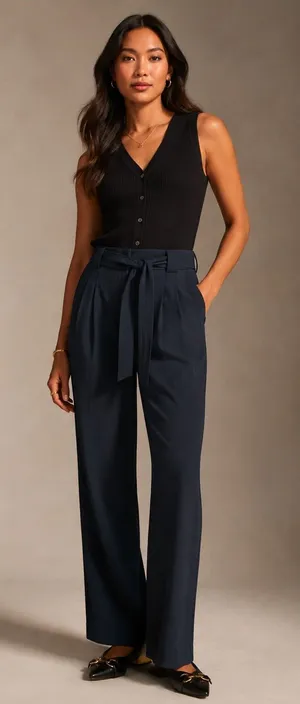 Anthropologie Navy Paperbag-Waist Tailored Trousers thumbnail 1