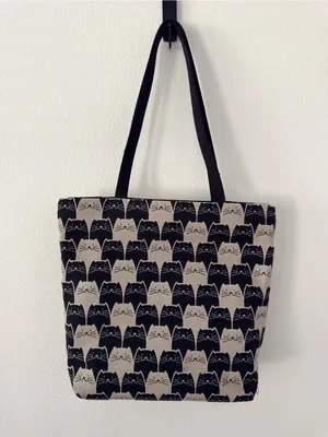 Danny K. Isabella Cat Print Tote Shoulder Bag Tapestry Zip Pockets Black Cream thumbnail 4