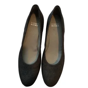 Stuart Weitzman Women Black Textured Shimmer Wedge Pumps Size 9N Made in Spain thumbnail 5