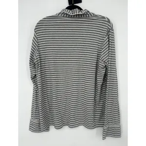 J.Crew Pajama Set Women L Gray Striped Long Sleeve Button Up Pants Loungewear thumbnail 3