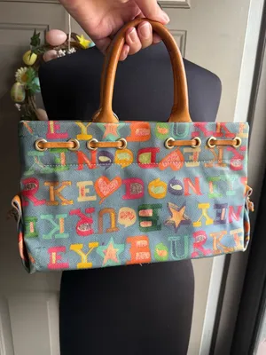 Vintage Y2K Dooney & Bourke blue Doodle graffiti hand bag thumbnail 4