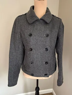Old Navy Women's Gray Double-Breasted Wool Peacoat Jacket thumbnail 1