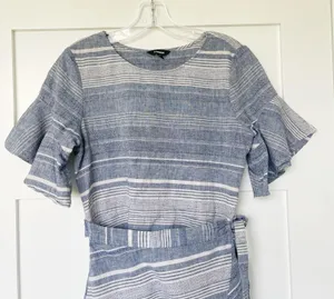 EXPRESS Linen Chambray Wrap Dress thumbnail 4