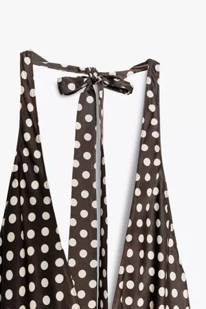 Zara Elegant Brown and White Polka Dot Halter maxi flowy Dress thumbnail 9