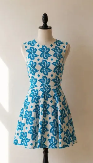 Diane von Furstenberg Blue White Floral A-Line Mini Dress Size S thumbnail 1