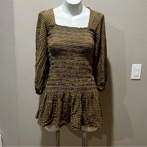 Urban Outfitters plaid smocked long sleeve mini dress thumbnail 2