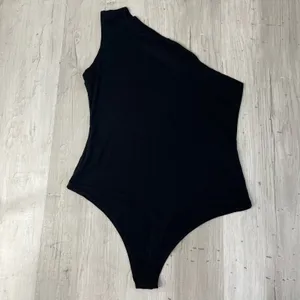 Flounce Club London Basic Plain One Shoulder Black Thong Bodysuit Sleeveless 6 thumbnail 2