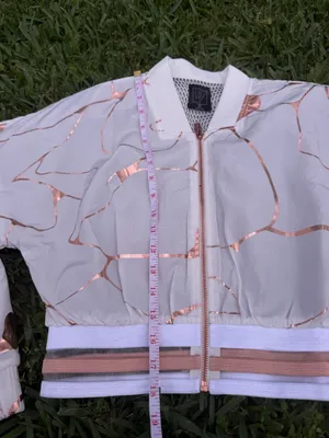 Lime & Vine Gwen Crop Jacket White Alabaster Rose Gold Metallic Bomber Size S thumbnail 5