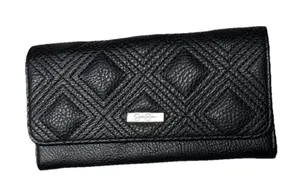 Jessica Simpson Black Quilted Leather Trifold Wallet with Logo Plaque thumbnail 1