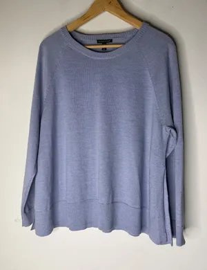 Eileen Fisher Italian Yarn Periwinkle Blue Crewneck Sweater M Side Slits Raglan thumbnail 1