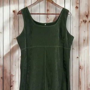 NWOT Vintage Talbots Velvet‎ Dress Size 12 Empire Waist Midi Olive Green Velour thumbnail 3