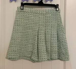 ZARA‎ women’s green cream woven patterned zip up lined miniskirt XS thumbnail 1