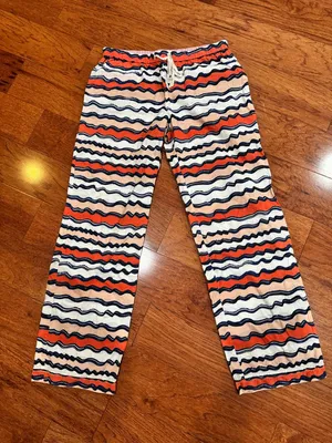Anthropologie Pajama Pants in White, Orange & Navy Stripes Size Small thumbnail 1