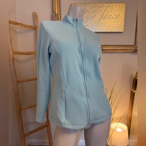 L.L.Bean Fleece Jacket Women M Turquoise Blue Full Zip Outdoors Y2K Preppy Warm thumbnail 3