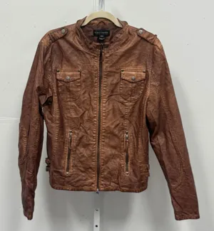 Bagatelle Womens Faux Leather Moto Biker Jacket Brown XL Banded Collar Full Zip thumbnail 1