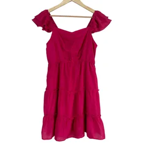 Altar'd State Ruffle Tiered Flutter Sleeve Mini Dress Magenta Pink Feminine Sz M thumbnail 2