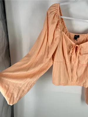 Forever 21 Peach Textured Tie-Front Crop Top Boho Peasant Cottagecore‎ thumbnail 5
