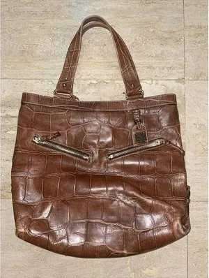 Dooney & Bourke Sara Brown Croc Embossed Leather Tote Hobo Shoulder‎ Bag Large thumbnail 1