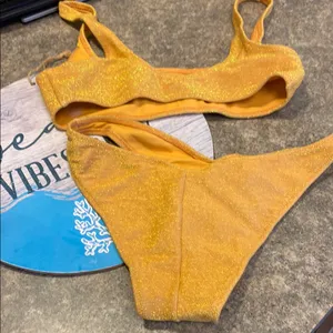 Kendall & Kylie Vibrant Gold Sparkling Cheeky Bikini Small thumbnail 3