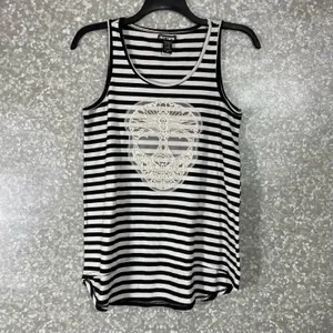 Hot Topic Black & White Striped Lace Sugar Skull Tank Top - Size Small - Hi-Low thumbnail 2