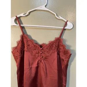 Abercrombie & Fitch Womens Sz Small Satin Lace Trim Cami Dusty Rose Pink Buttons thumbnail 3