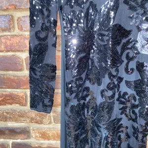 NWT Tiberu Black Sequined Long Sleeve Semi-Sheer Jumpsuit Women's Size Small thumbnail 6