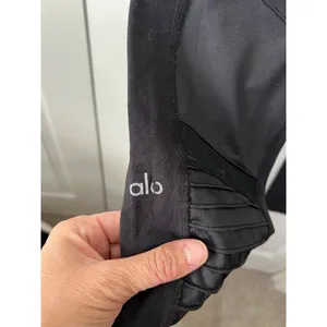 Alo Yoga Black High-Waisted Moto Leggings With Ribbed Detail For Women thumbnail 5