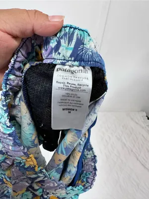 Patagonia Floral Athletic Shorts in Blue with Yellow & Purple Accents thumbnail 3