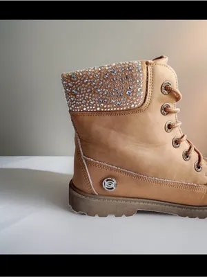 NWOT bebe Zara Rhinestone Studded Combat Boots Tan wheat moto Sz 7.5 Fall bling thumbnail 6