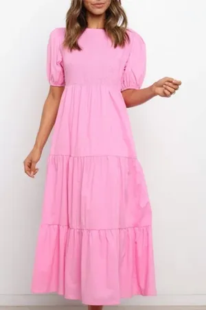 Petal & Pup Tiered Linen Maxi Dress Pink size 4 thumbnail 1