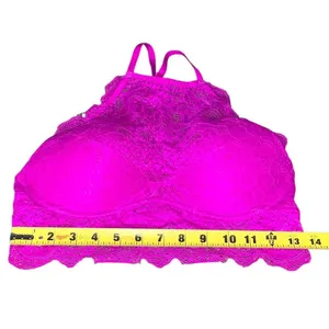Victoria's Secret PINK Bralette Womens M Pink Lace Push-Up High-Neck Barbiecore thumbnail 4