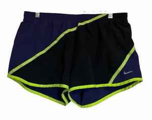 Nike Dri-FIT‎ Running Shorts Womens Medium Purple Black Neon Green Colorblock 3" thumbnail 1